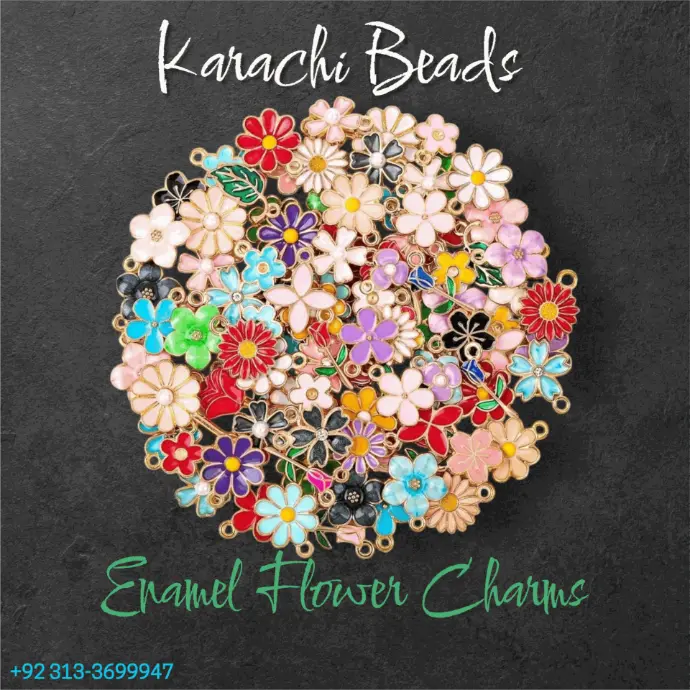 Enamel Flower Charms for Bracelet And Jewelery Making - 12pcs