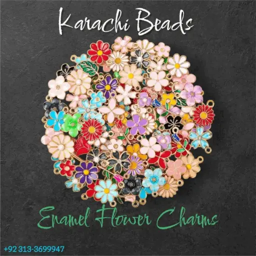 [charms001] Enamel Flower Charms for Bracelet And Jewelery Making - 12pcs